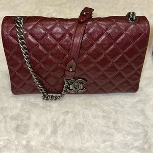 💯 Authentic Goatskin Quilted Large City Rock Flap Burgundy 2015
